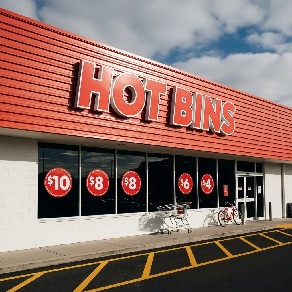 Hot Bins – Lake Worth, Hialeah, Tamarac Crazy Hot Deals bin store interior with organized discount bins and wide aisles, Bin Stores In Florida