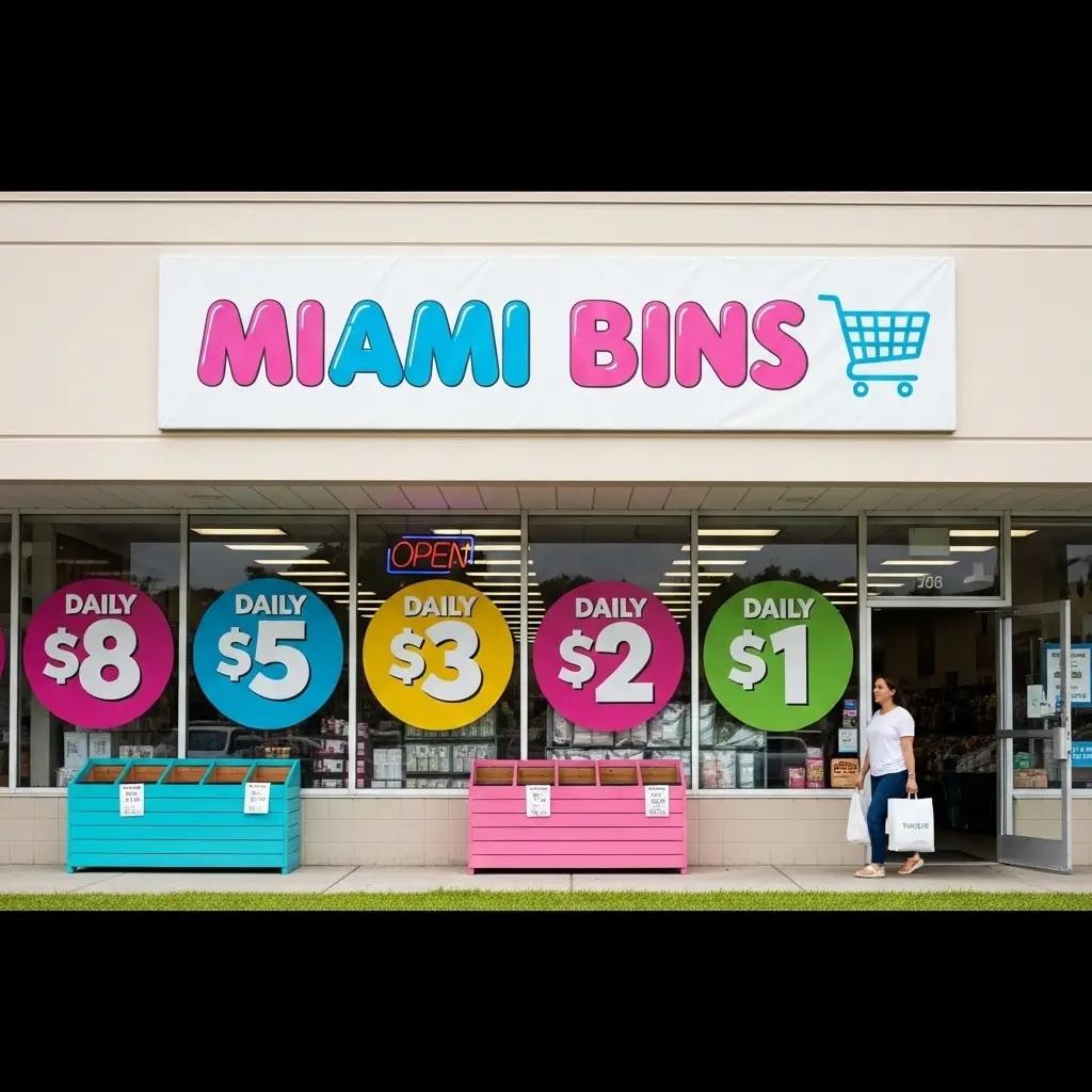 Bins and Bargains discount bin store with customers browsing assorted merchandise, Bin Stores In Florida