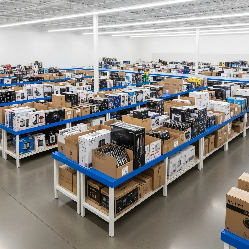 Lux Bins – Belle Glade Treasure Hunt Bin Store with long aisles of liquidation bins, Bin Stores In Florida