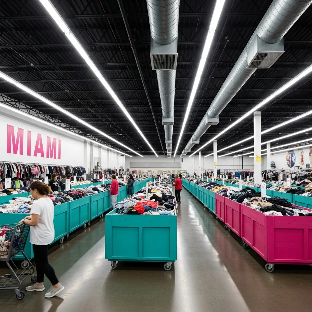 Miami location featuring warehouse-style discount bins and shoppers, Bin Stores In Florida