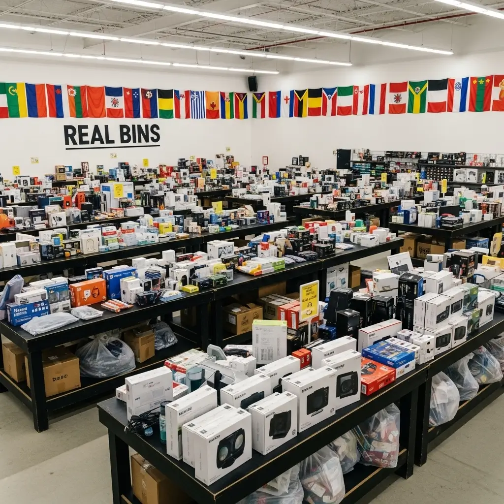 Real Bins Oakland Park FL Crazy Hot Deals bin store interior with organized discount bins and wide aisles, Bin Stores In Florida