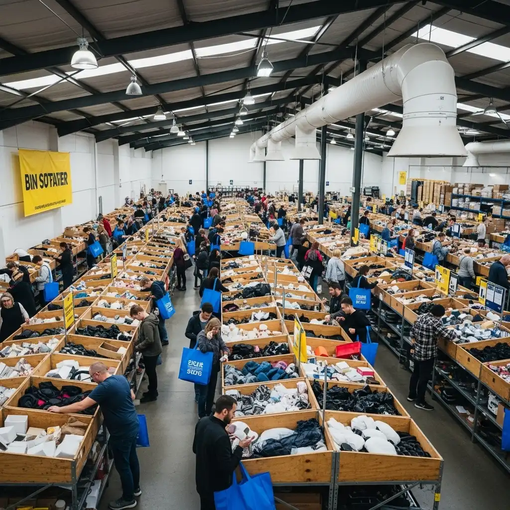 erhead view of a liquidation bin store showing organized shopping bins, Bin Stores In Florida
