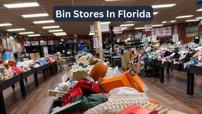 Treasure Hunt Bin Store interior showing long rows of liquidation bins and shoppers, Bin Stores In Florida