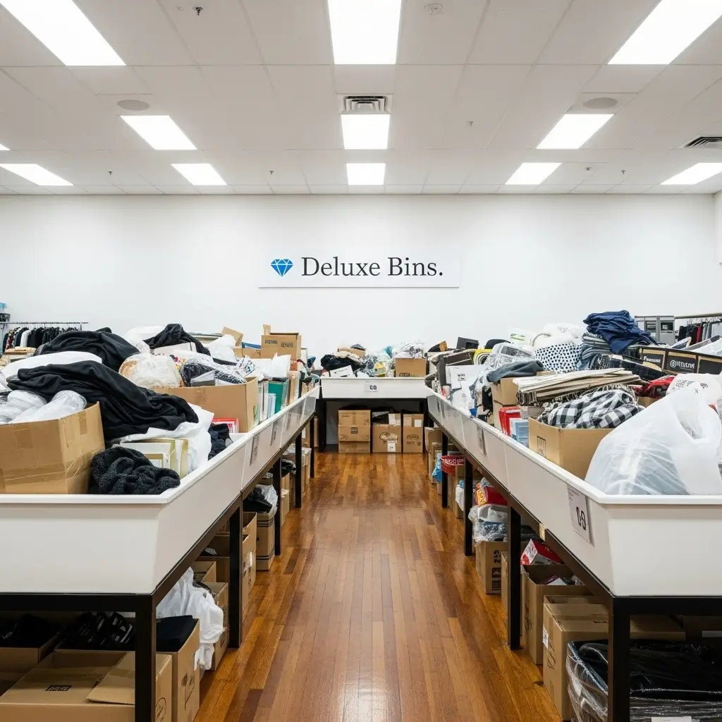 Deluxe Bins - Fort Lauderdale Treasure Island Florida bin store interior with mixed retail liquidation items, Bin Stores In Florida